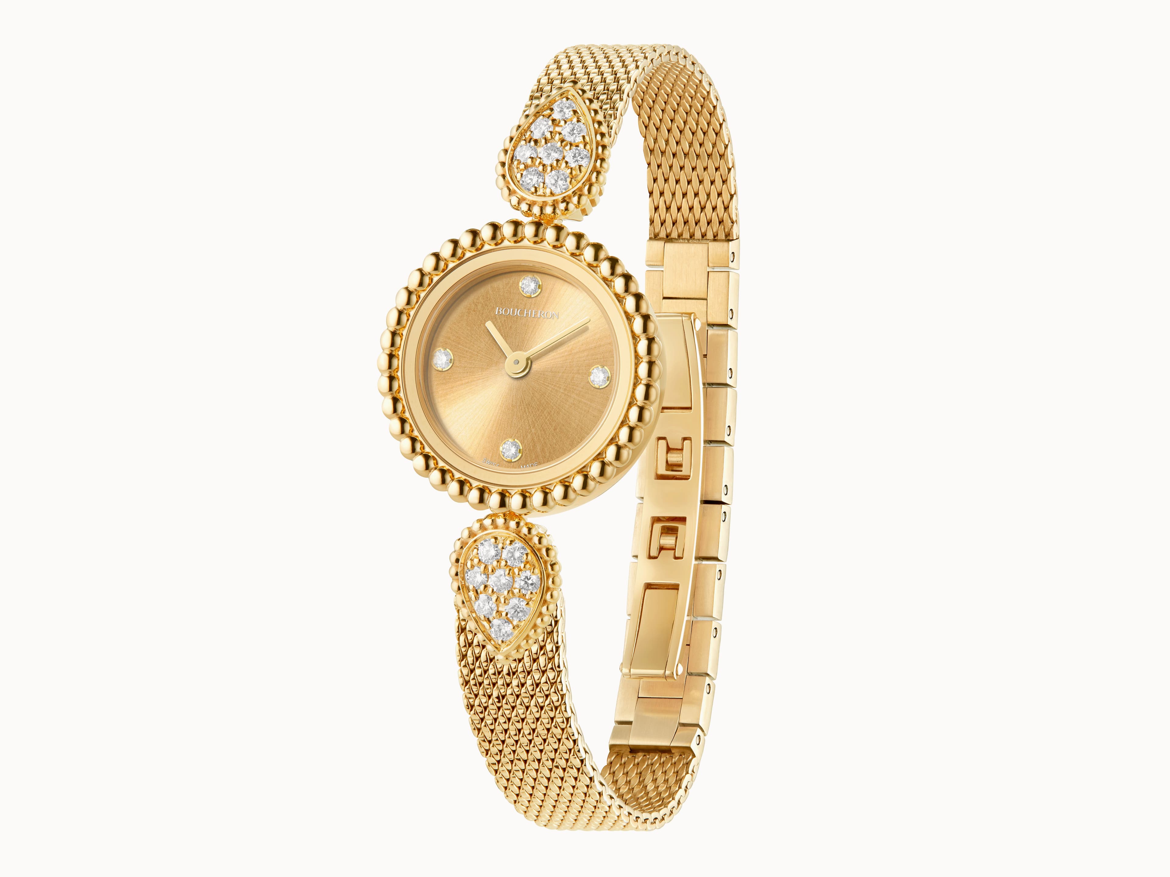 Циферблаты күңгірт, білезігі сары алтыннан жасалған, гауһар таспен көмкерілген, сары алтыннан жасалған Serpent Bohème сағаты