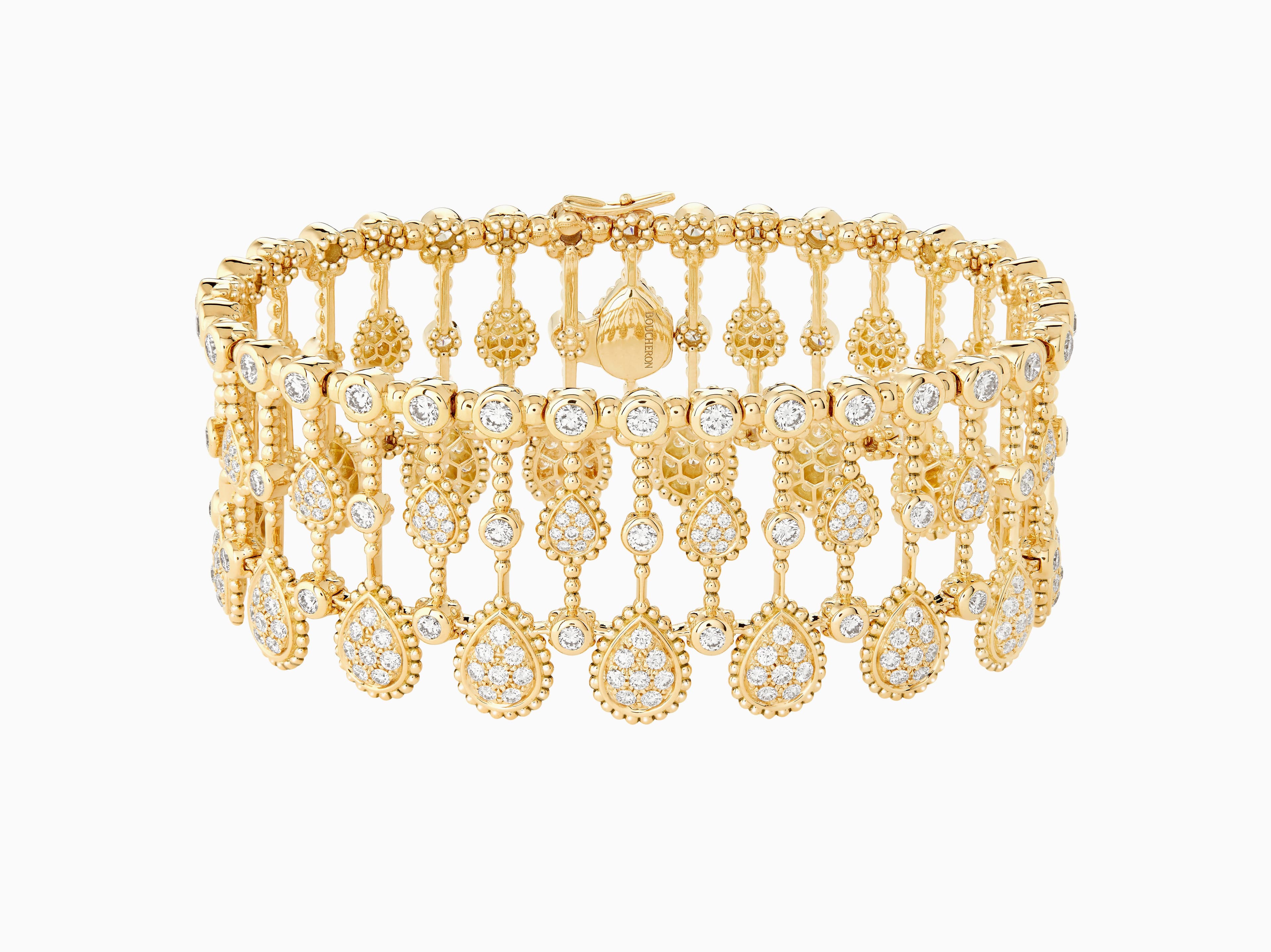 Гауһар таспен әрленген, сары алтыннан жасалған, бір емес, бірнеше жылан пішіндес мотиві бар Bohème Solarite білезігі